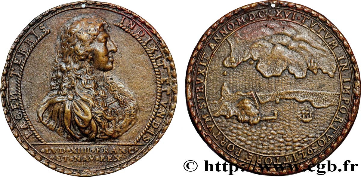 LOUIS XIV LE GRAND OU LE ROI SOLEIL Médaille, Construction du port de Sète TTB