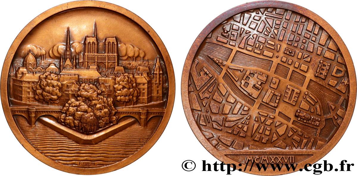 TERCERA REPUBLICA FRANCESA Médaille, Paris et l’île de la Cité par Pierre Turin,refrappe MBC+