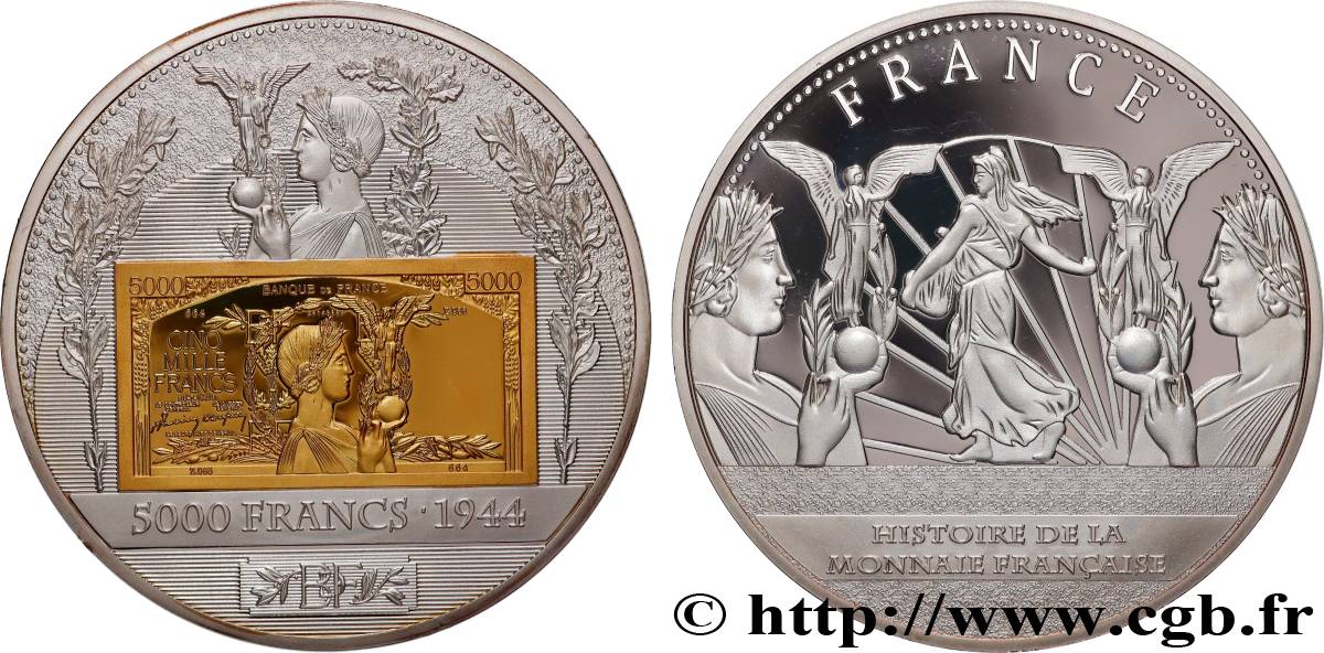 QUINTA REPUBBLICA FRANCESE Médaille, Histoire de la monnaie française, 5000 francs MS