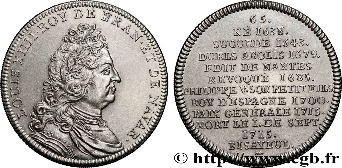 SÉRIE MÉTALLIQUE DES ROIS DE FRANCE Médaille, Louis XIV - 65 - refrappe ultra-moderne AU