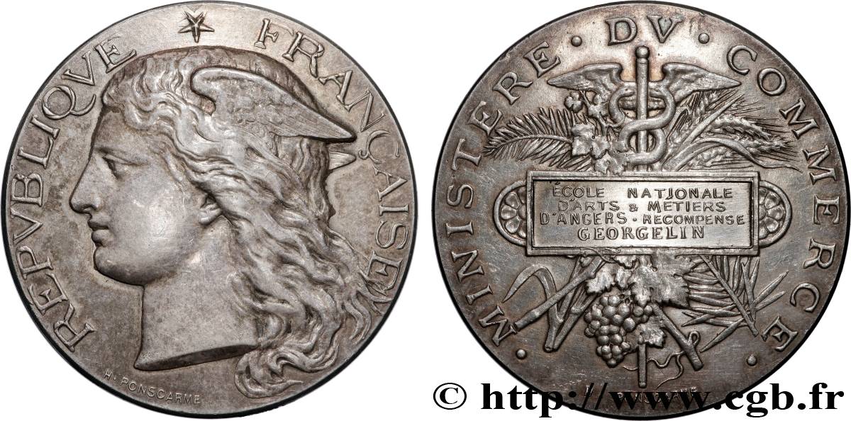III REPUBLIC Médaille, Ministère du commerce, École Nationale d’arts et métiers d’Angers AU