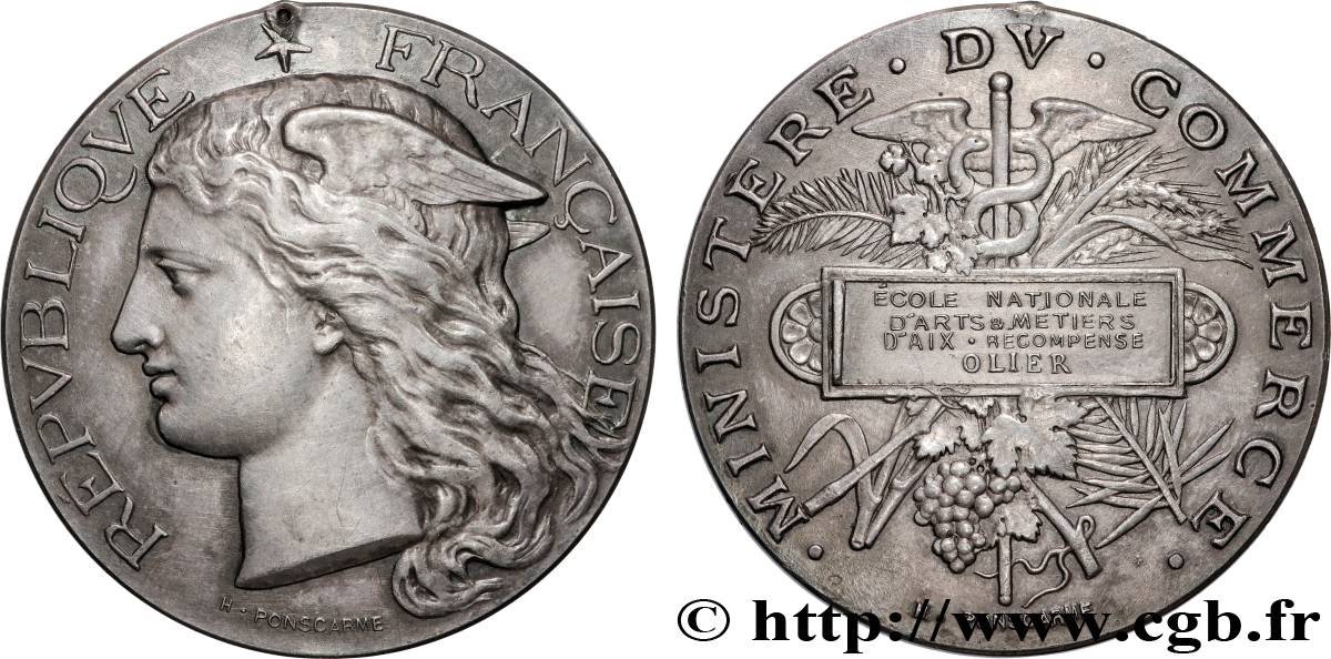 III REPUBLIC Médaille, Ministère du commerce, École Nationale d’arts et métiers d’Aix AU