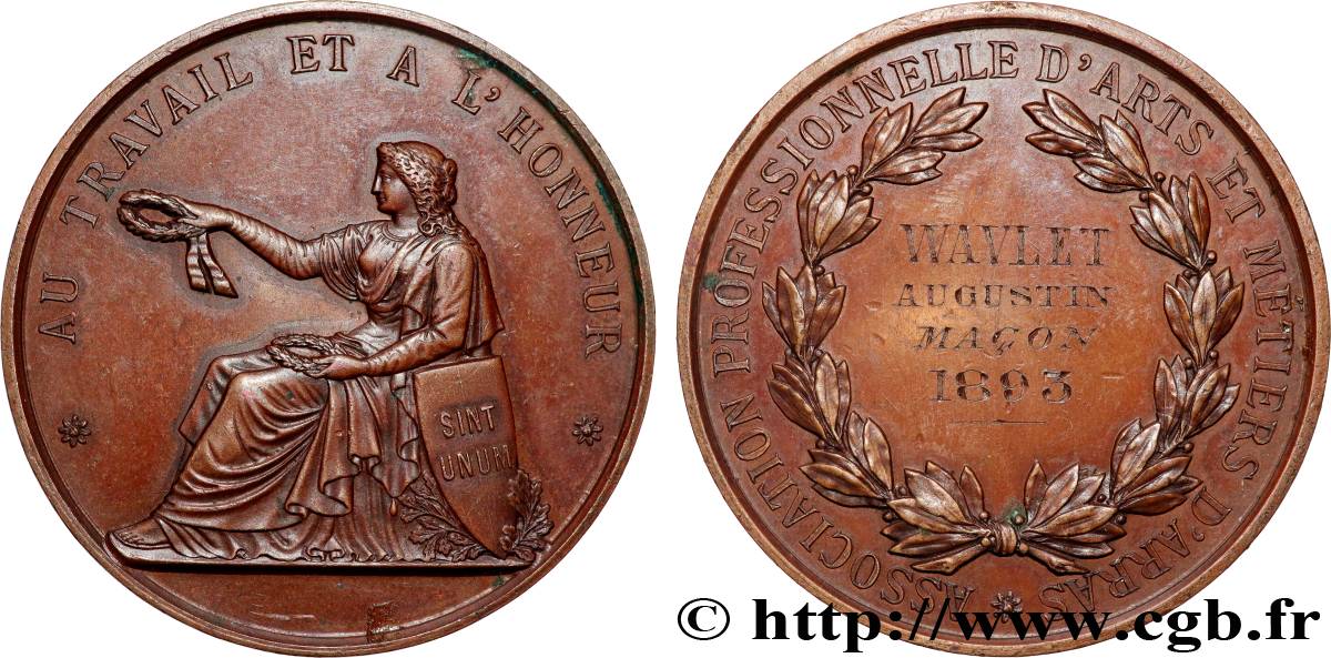 TROISIÈME RÉPUBLIQUE Médaille, Association professionnelle d’Arts et Métiers d’Arras TTB+