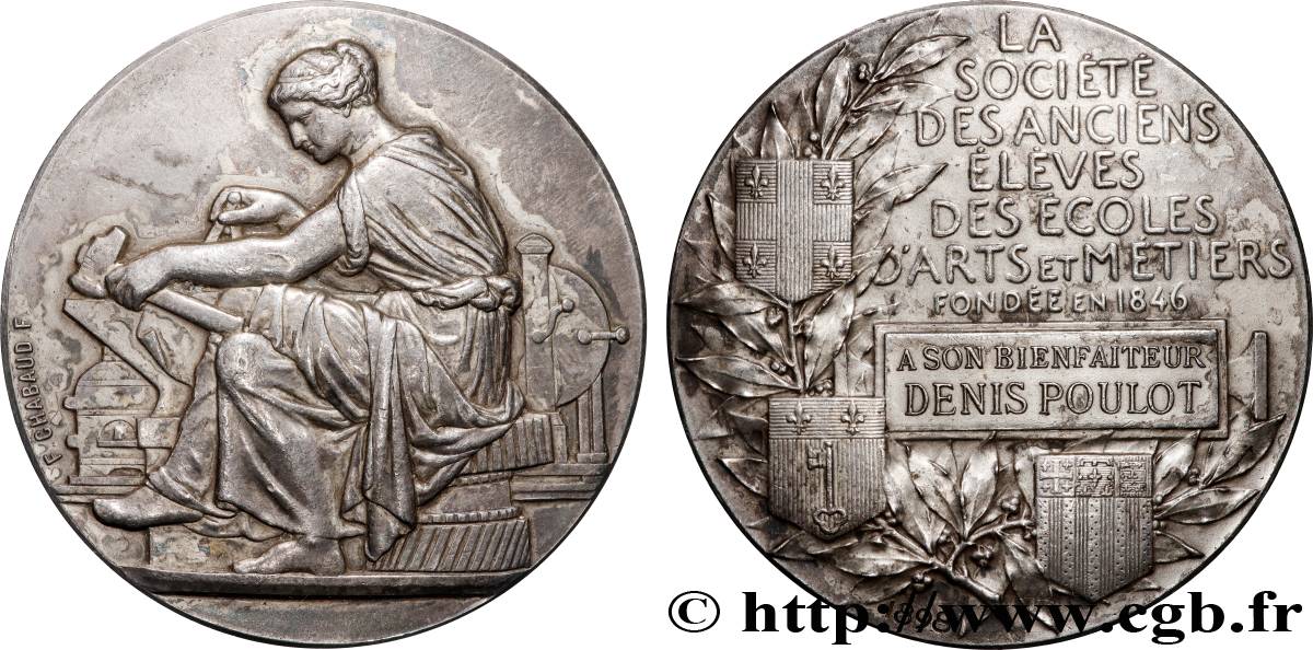 III REPUBLIC Médaille, Société des anciens élèves des écoles d’Arts et métiers, A son bienfaiteur XF