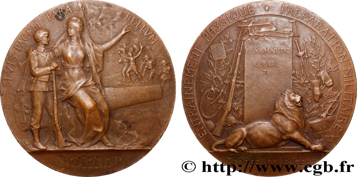 III REPUBLIC Médaille, PRO PATRIA - Préparation militaire XF