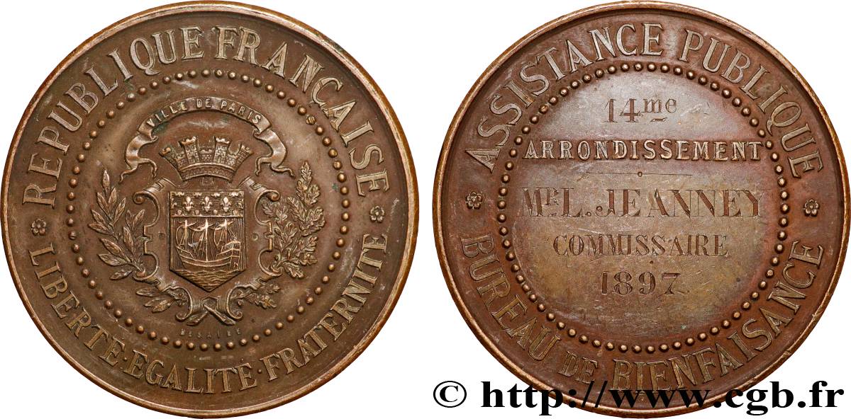 TROISIÈME RÉPUBLIQUE Médaille, Bureau de bienfaisance TTB