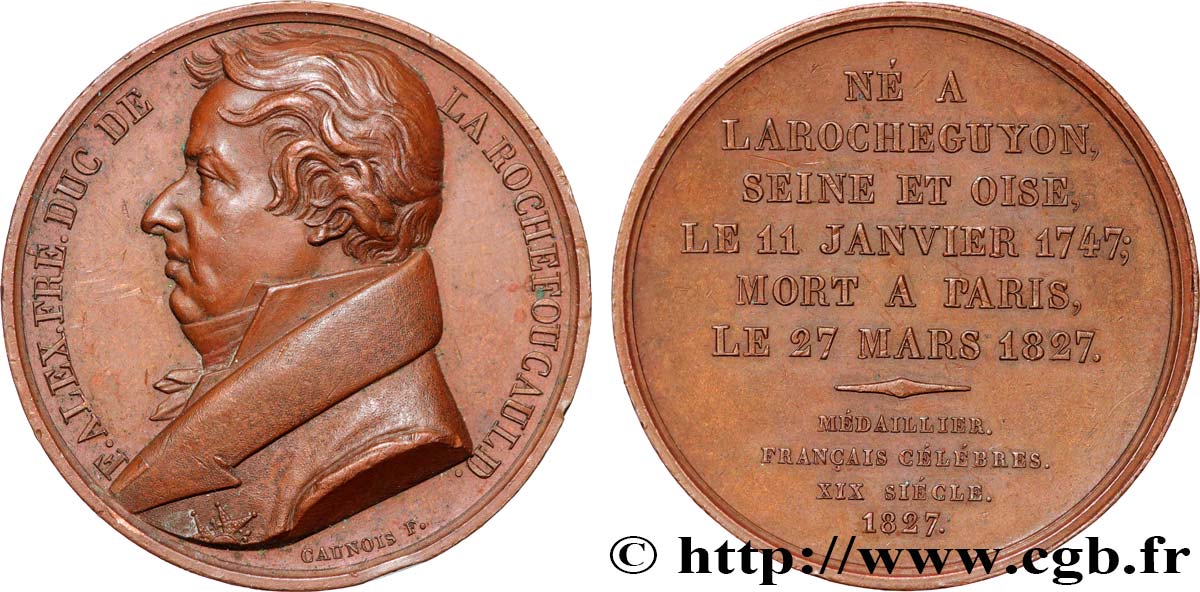 MÉDAILLIER FRANÇAIS CÉLÈBRES Médaille, François-Alexandre, duc de La Rochefoucauld AU