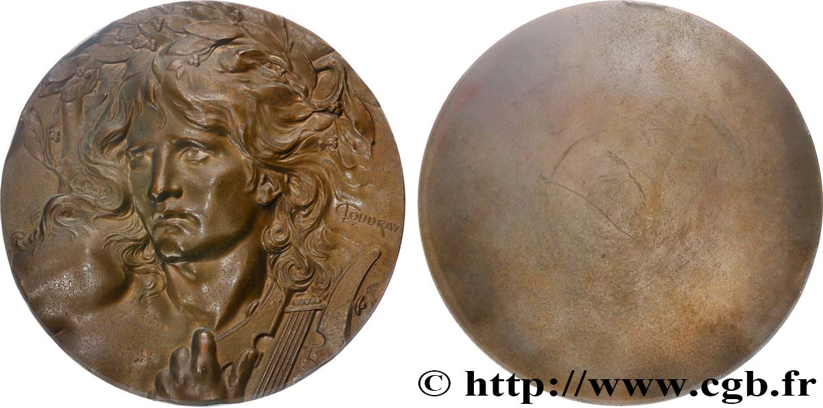 CINQUIÈME RÉPUBLIQUE Imposante médaille Orphée - Joueur de lyre, refrappe TTB+