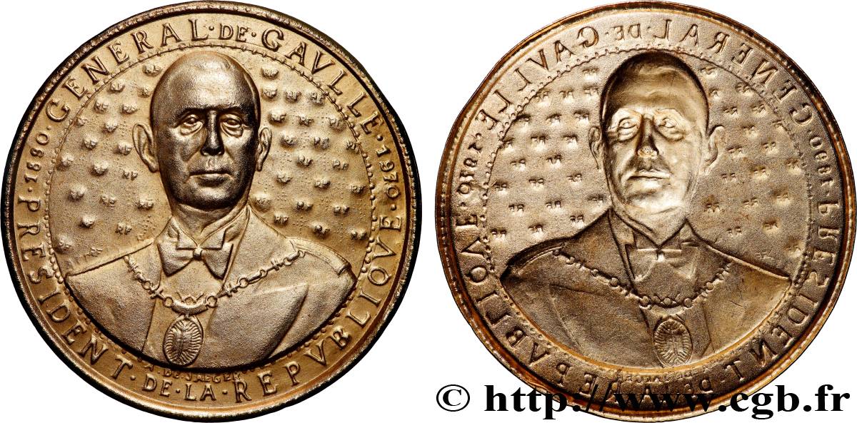 CINQUIÈME RÉPUBLIQUE Médaille, Général de Gaulle, président de la République Française, uniface TTB+
