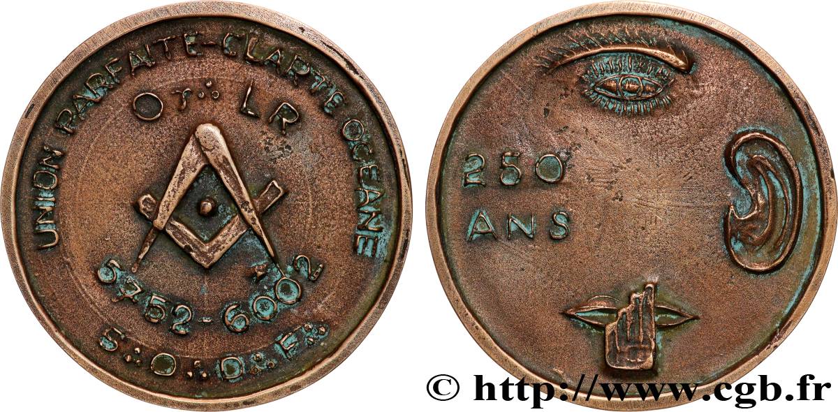 FRANC - MAÇONNERIE Médaille, Loge Union Parfaite, Clarté océane TTB