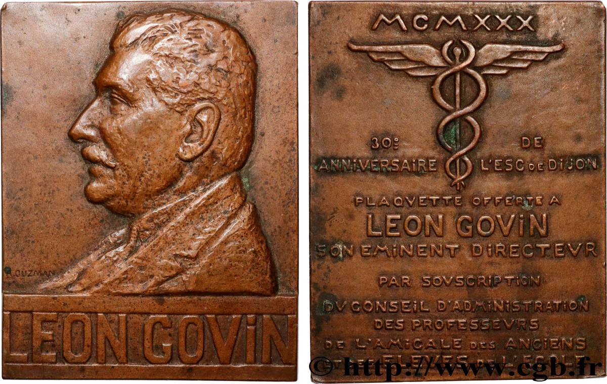 TERCERA REPUBLICA FRANCESA Plaquette, Léon Govin, directeur du conseil d’administration MBC
