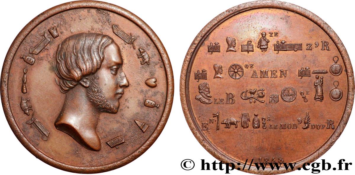 HENRI V COMTE DE CHAMBORD Médaille rébus, Henri de France q.SPL