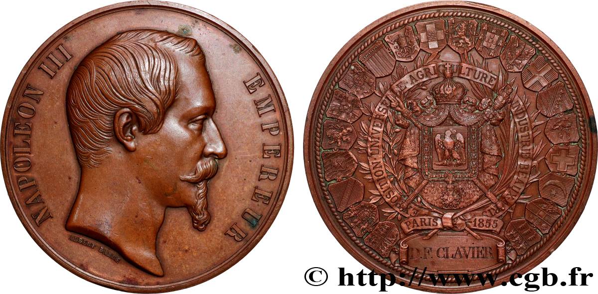 SECOND EMPIRE Médaille, Exposition universelle, Agriculture, Industrie et Beaux-Arts XF