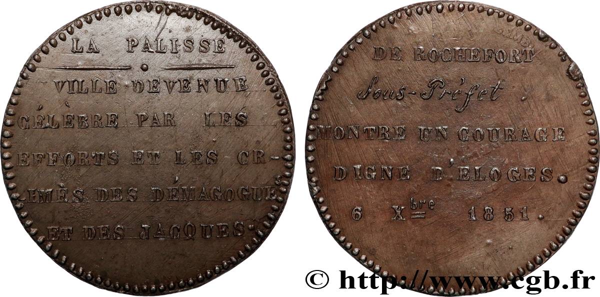 DEUXIÈME RÉPUBLIQUE Médaille, Hommage à Antoine de Rochefort q.SPL