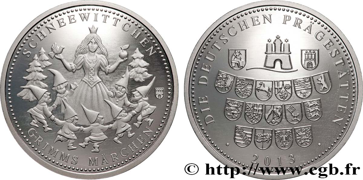 DEUTSCHLAND Médaille, Blanche Neige, Conte des frères Grimm Polierte Platte