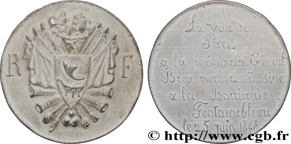 SECOND REPUBLIC Médaille, Général Bréa mort assassiné à la barrière de Fontainebleau AU