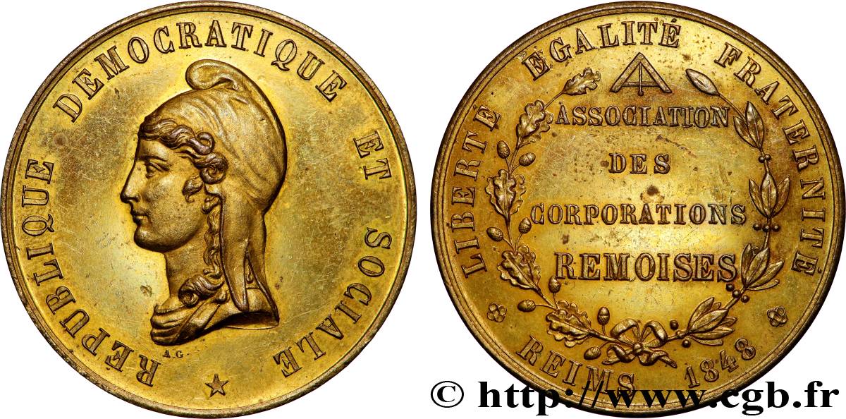 DEUXIÈME RÉPUBLIQUE Médaille, Association des corporations rémoises AU