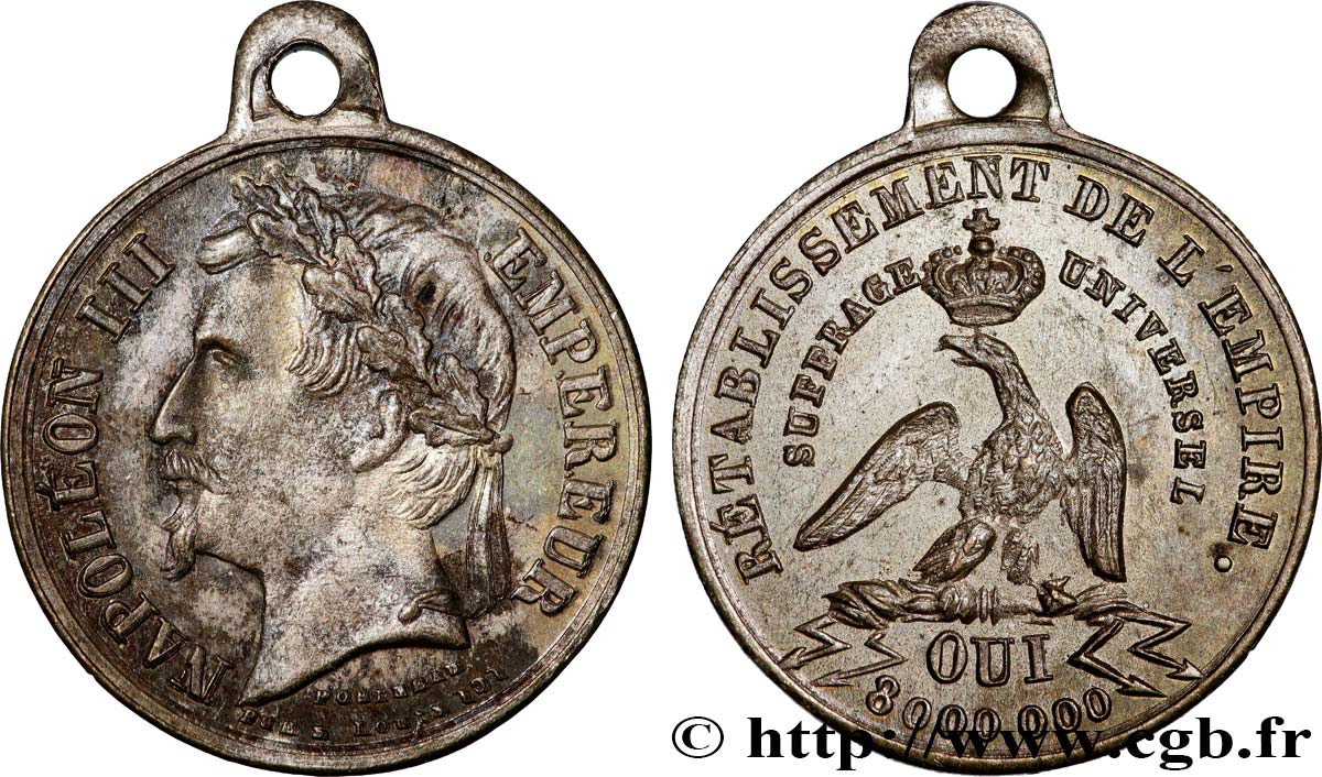 SECOND EMPIRE Médaille, Rétablissement de l’empire AU