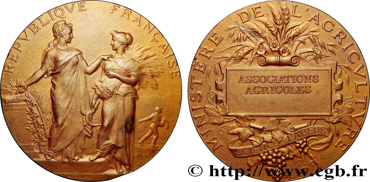 III REPUBLIC Médaille, Associations agricoles AU