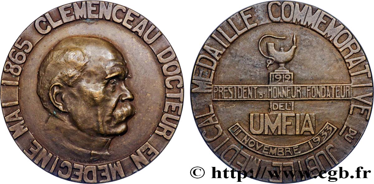 TROISIÈME RÉPUBLIQUE Médaille, Clémenceau et l’UMFIA SUP/TTB+