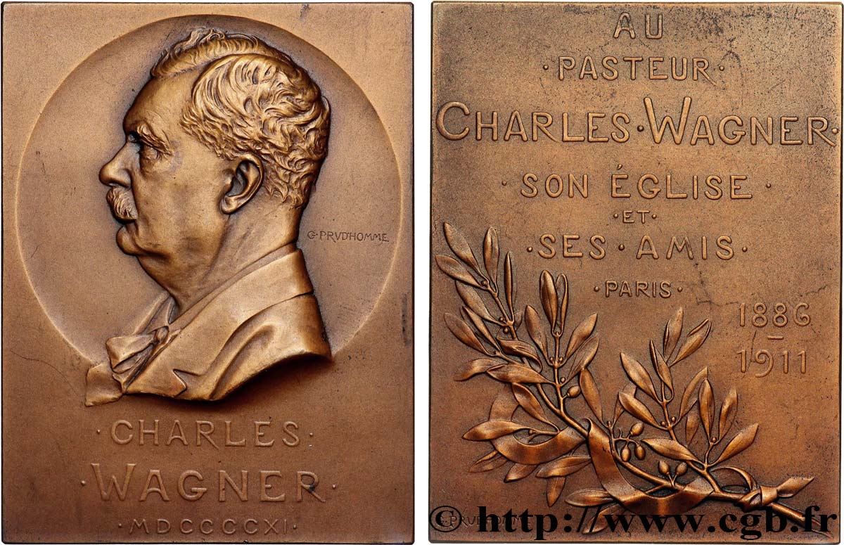 III REPUBLIC Plaquette, Pasteur Charles Wagner AU/AU