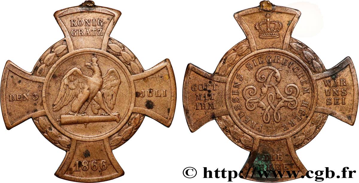 ALLEMAGNE - ROYAUME DE PRUSSE - GUILLAUME Ier Médaille, Croix de Königgratz prussienne XF