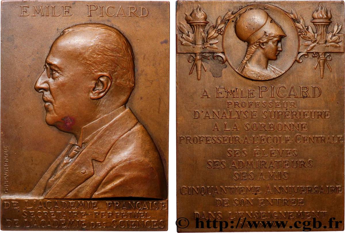 SCIENCES & SCIENTIFIQUES Plaque, Emile Picard TTB+/SUP