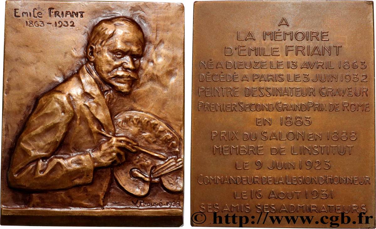 TROISIÈME RÉPUBLIQUE Plaquette, Emile Friant TTB+