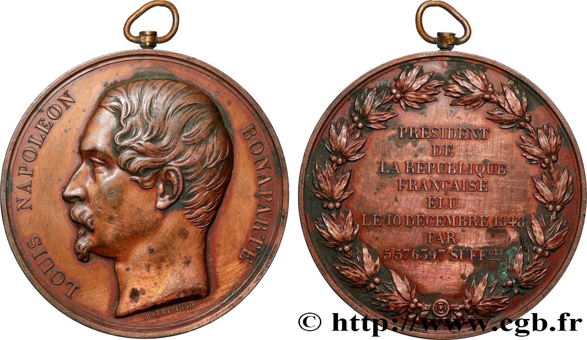 DEUXIÈME RÉPUBLIQUE Médaille, Élection du président Louis Napoléon Bonaparte XF