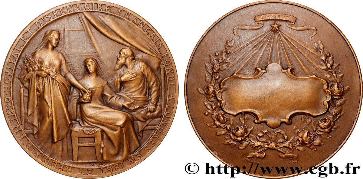 III REPUBLIC Médaille, Hôpital et dispensaire français à Londres, Caritas AU