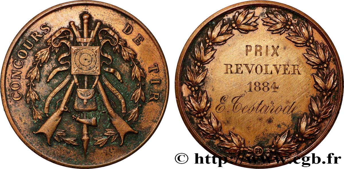 III REPUBLIC Médaille, Concours de tir, Prix Revolver XF