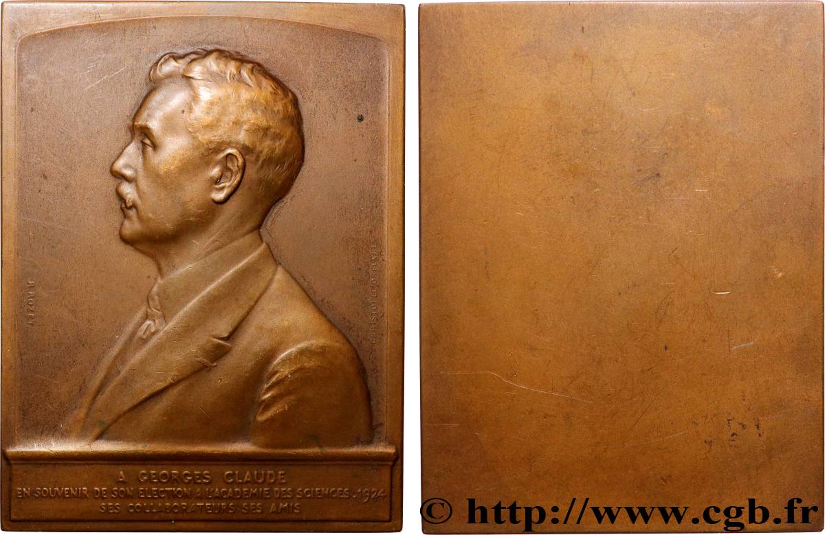 TROISIÈME RÉPUBLIQUE Plaquette, Souvenir d’élection à l’Académie des Sciences, Georges Claude TTB+