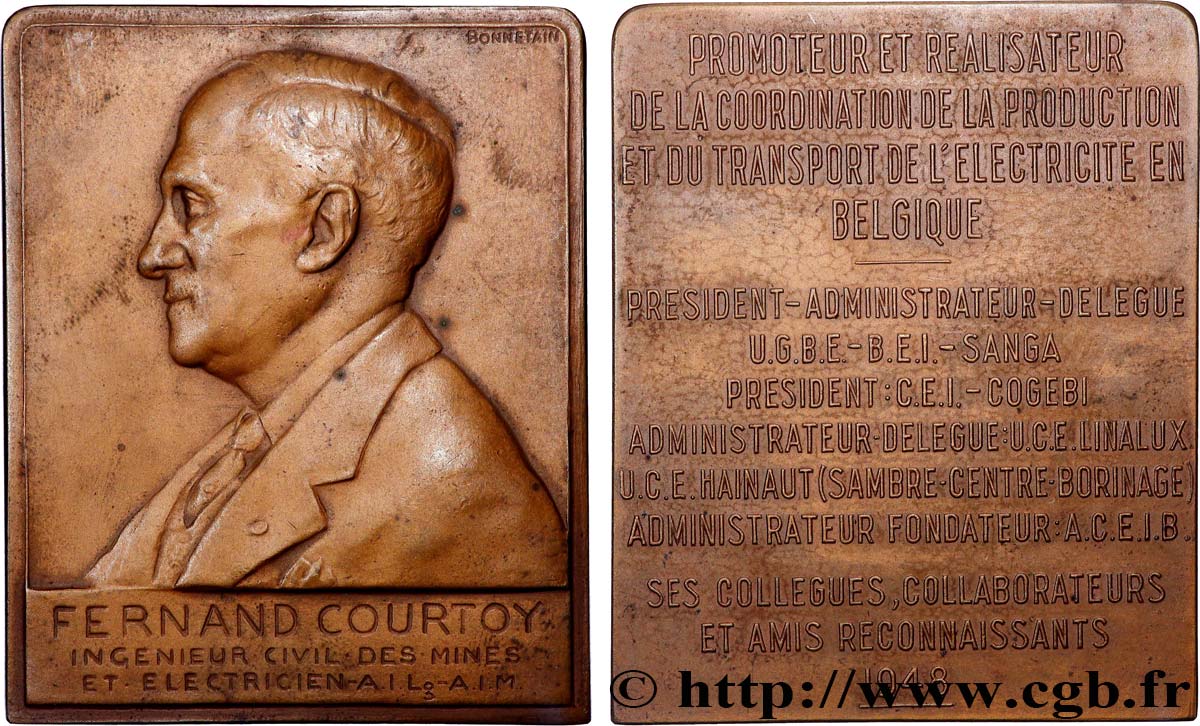 BELGIQUE - ROYAUME DE BELGIQUE - RÈGNE DE LÉOPOLD III, RÉGENCE DU PRINCE CHARLES Plaquette, Fernand Courtoy TTB+