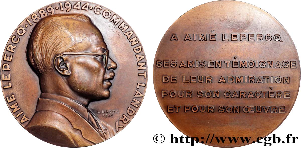 GOUVERNEMENT PROVISOIRE DE LA RÉPUBLIQUE FRANÇAISE Médaille, Aimé Lepercq, Commandant Landry SUP