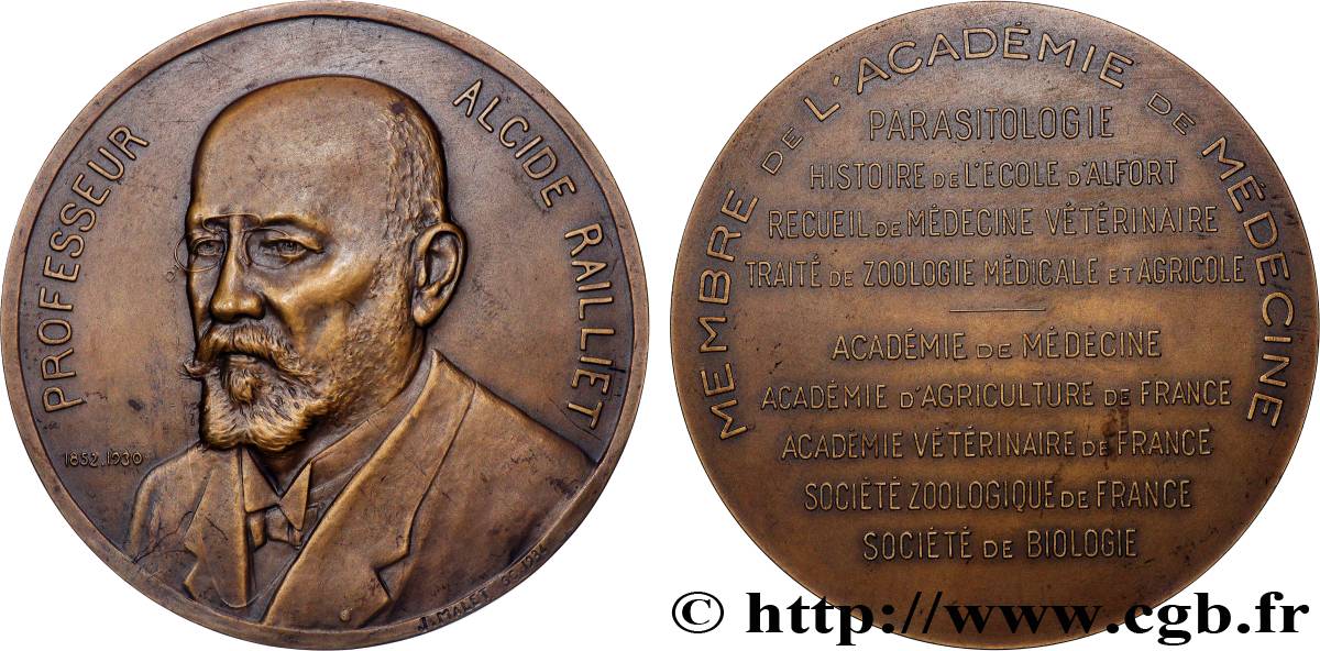 TROISIÈME RÉPUBLIQUE Médaille, Professeur Alcide Railliet TTB+/SUP