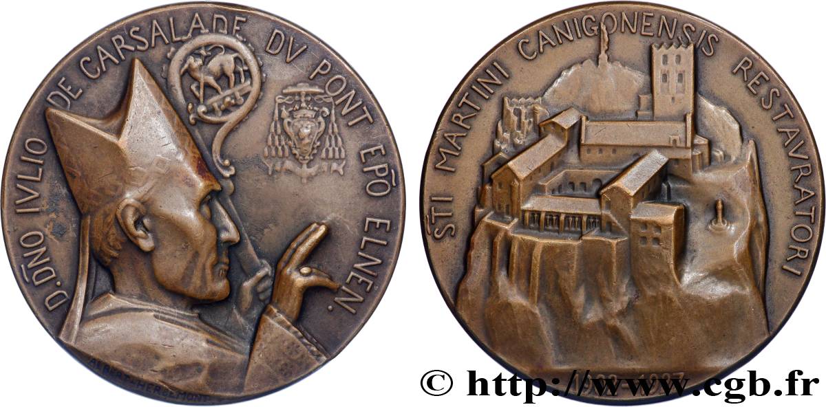 TROISIÈME RÉPUBLIQUE Médaille, Restauration du monastère de Saint Martin du Canigou, Evêque Jules de Carsalade du Pont TTB+