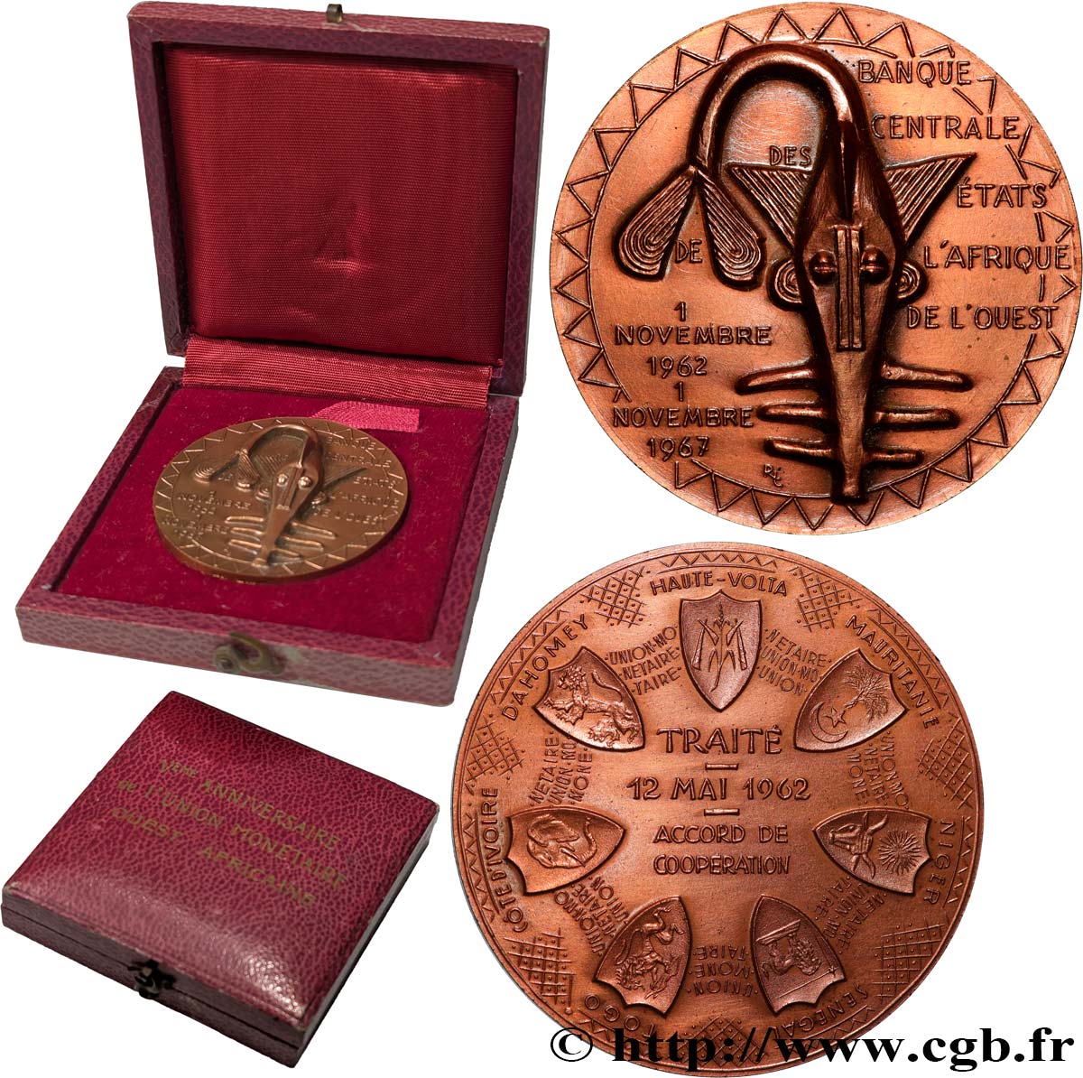 ÉTATS DE L AFRIQUE DE L OUEST (BCEAO) Médaille, Traité des accords de coopération, Banque Centrale des États de l Afrique de l Ouest SUP