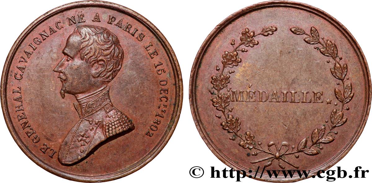 DEUXIÈME RÉPUBLIQUE Médaille, Général Cavaignac TTB+