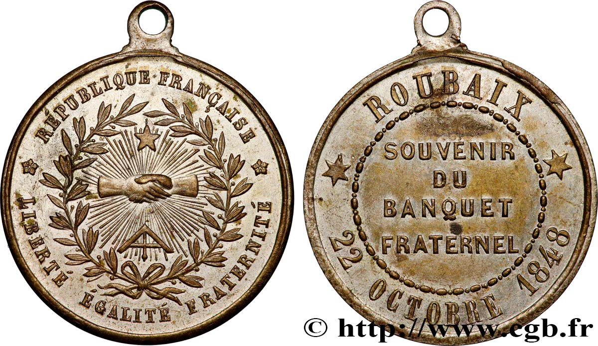 DEUXIÈME RÉPUBLIQUE Médaillette, Souvenir du banquet fraternel AU