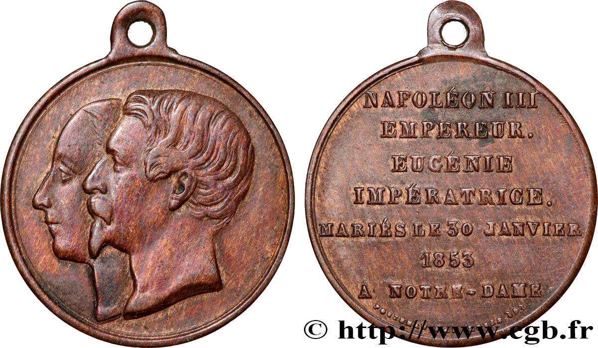 SECOND EMPIRE Médaille, Mariage de Napoléon III et d’Eugénie XF