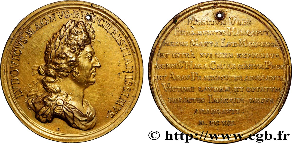LOUIS XIV LE GRAND OU LE ROI SOLEIL Médaille, Prise de Mons par l’armée Française TTB