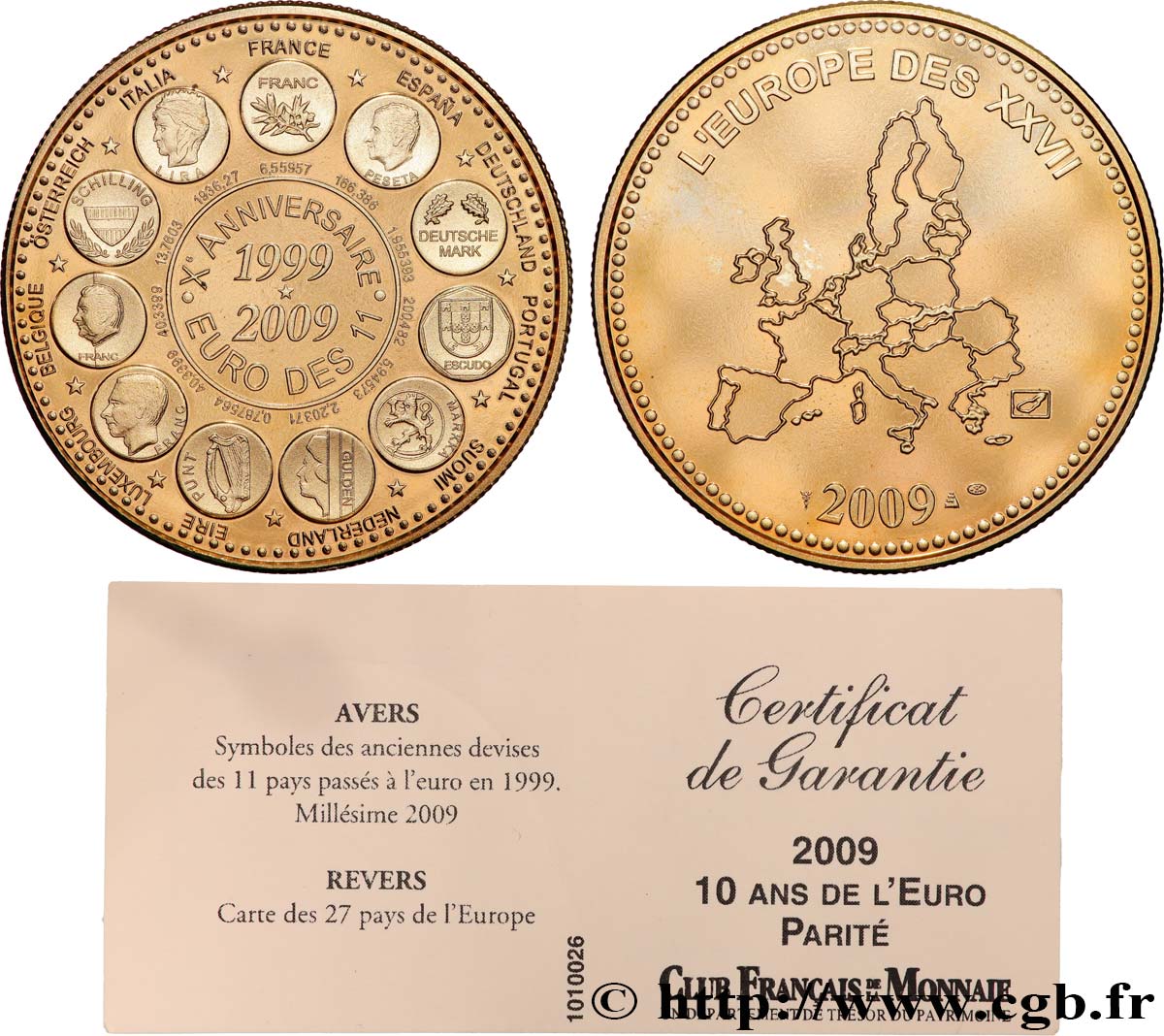 V REPUBLIC Médaille, Essai, 10 ans de l’Euro, 1999-2009 AU
