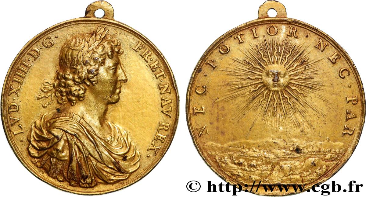 LOUIS XIV LE GRAND OU LE ROI SOLEIL Fonte, Louis XIV et son emblème TTB+/TTB