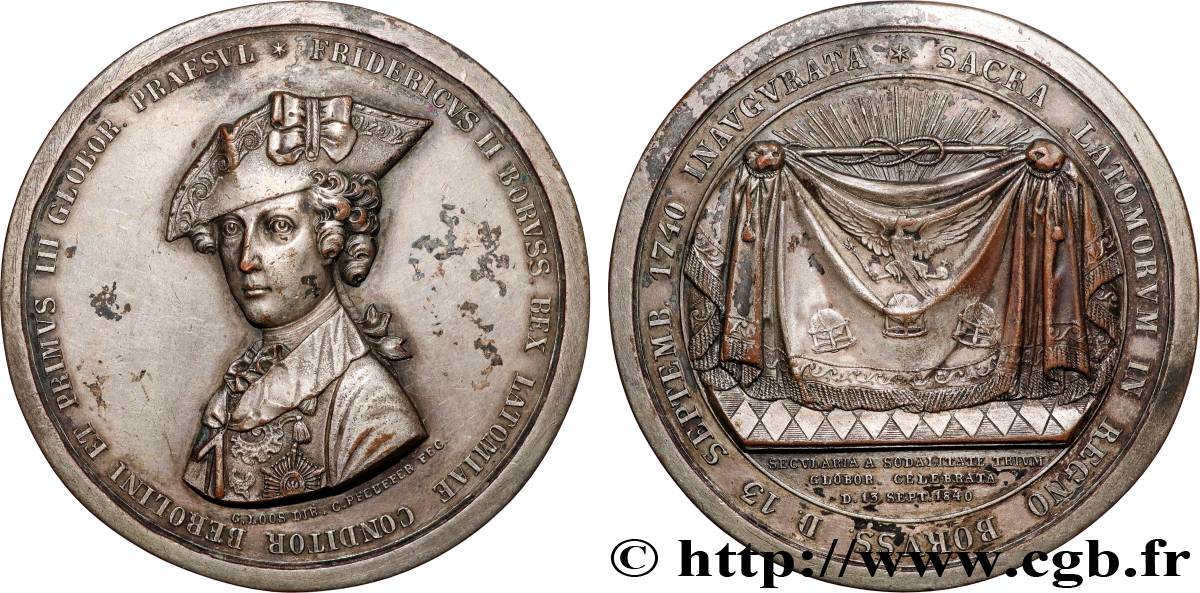 ALLEMAGNE - ROYAUME DE PRUSSE - FRÉDÉRIC II LE GRAND Médaille, Centenaire de la loge des Trois Globes MBC