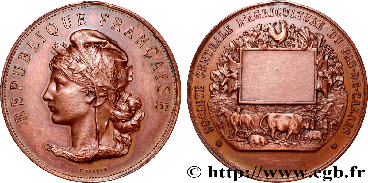 TROISIÈME RÉPUBLIQUE Médaille, Société centrale d’agriculture du Pas-de-Calais TTB