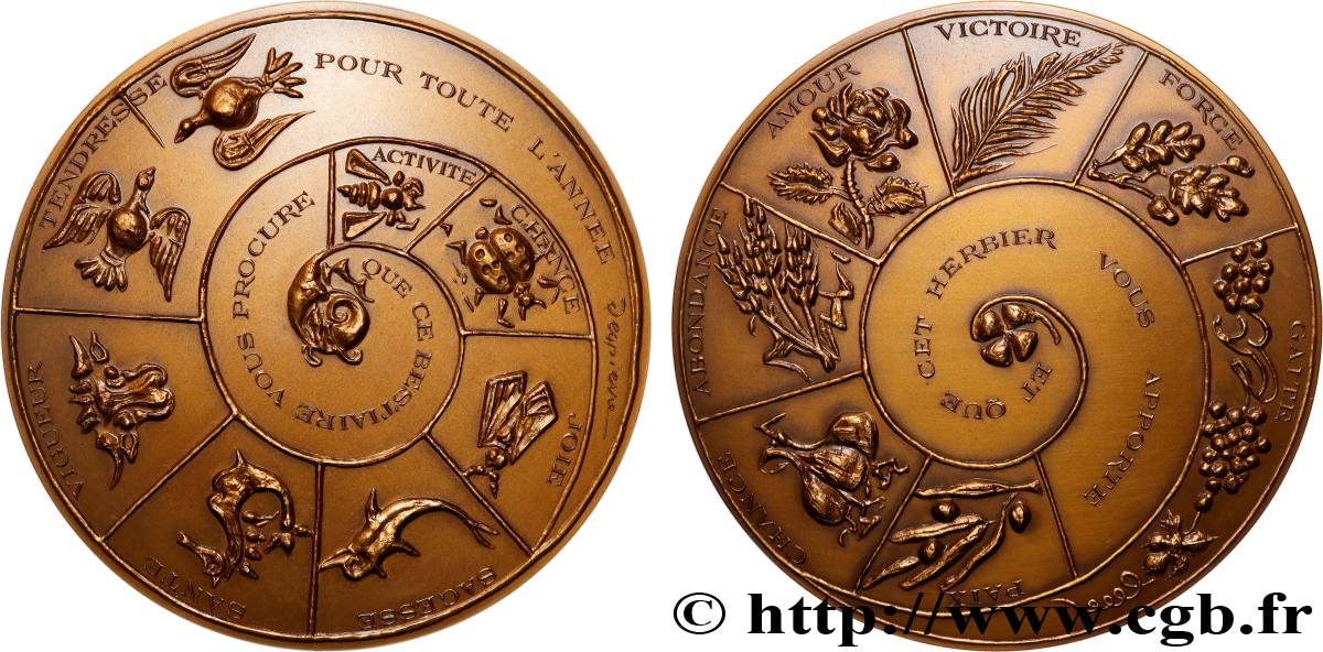 V REPUBLIC Médaille de vœux, bestiaire et herbier AU