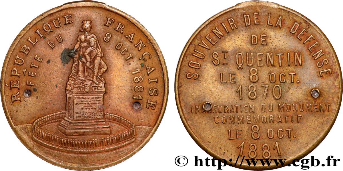 III REPUBLIC Médaille, Inauguration de la statue de Saint Quentin XF