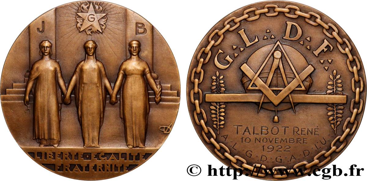 TROISIÈME RÉPUBLIQUE Médaille, A:. L:. G:. D:. G:. A:. D:. L’U:. SUP