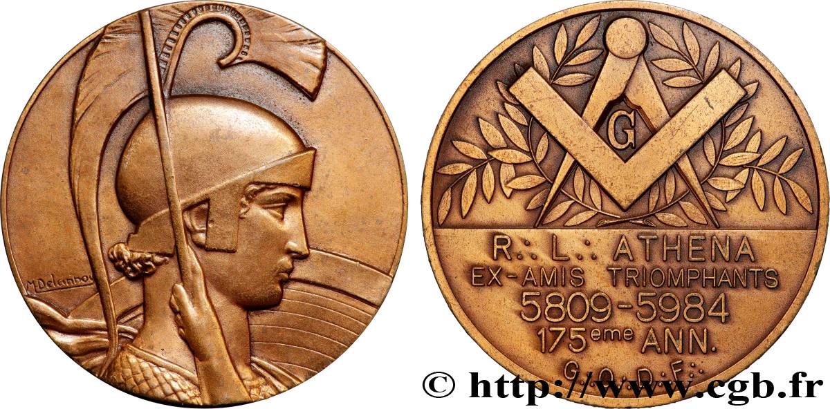 CINQUIÈME RÉPUBLIQUE Médaille, Loge Athéna, Ex-amis triomphants TTB+