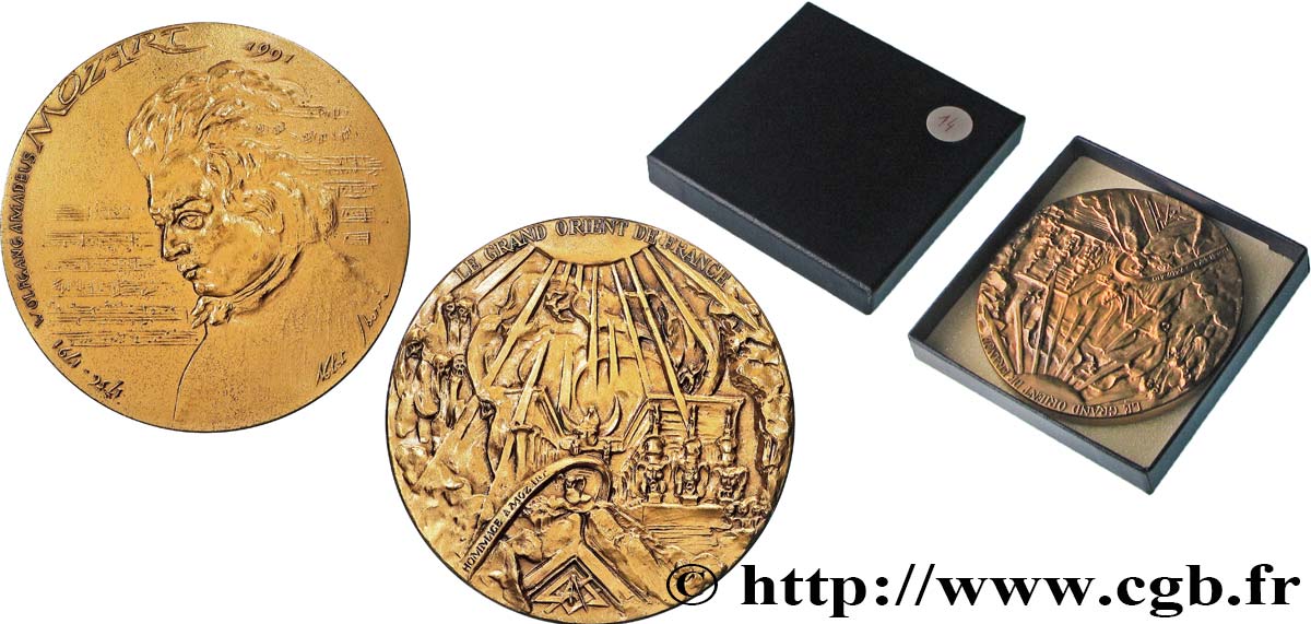 CINQUIÈME RÉPUBLIQUE Médaille, Grand Orient de France, Hommage à Mozart SUP